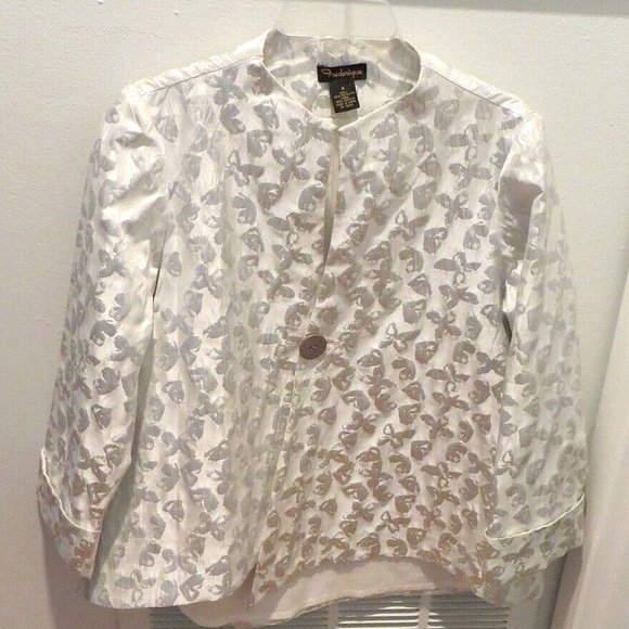 FINAL Frederique White and Silver Brocade Hi Low Jacket - Picture 1 of 6